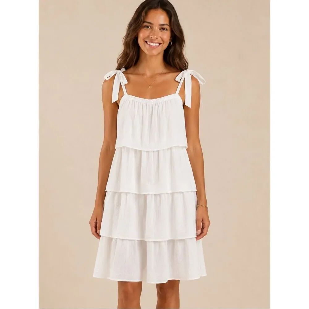 NWT Victoria Dunn White Sleeveless Tiered Sundress